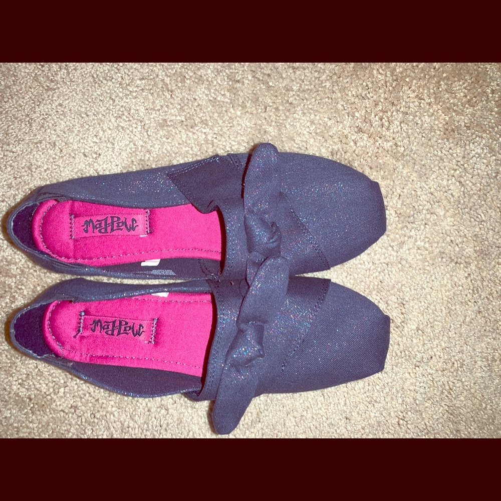 Mad Love Blue Glitter Bow Slip On Shoes